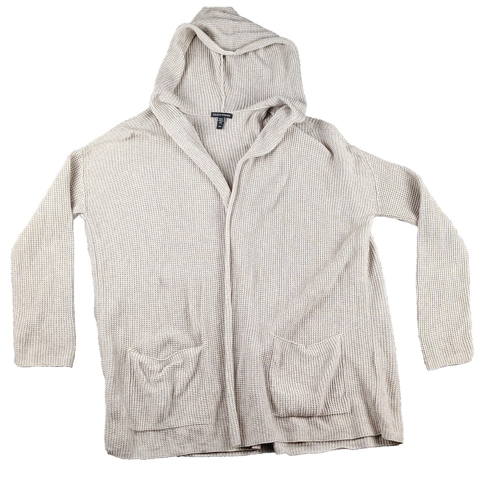 Eileen Fisher's Medium Organic Cotton Textured Knit Hooded Open Cardigan  *FLAWS
